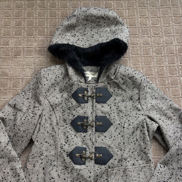 Anthropologie Third Piece Wool Peacoat Jacket Womens 14 Tweed Fur Hood Clasp New - Picture 4 of 8